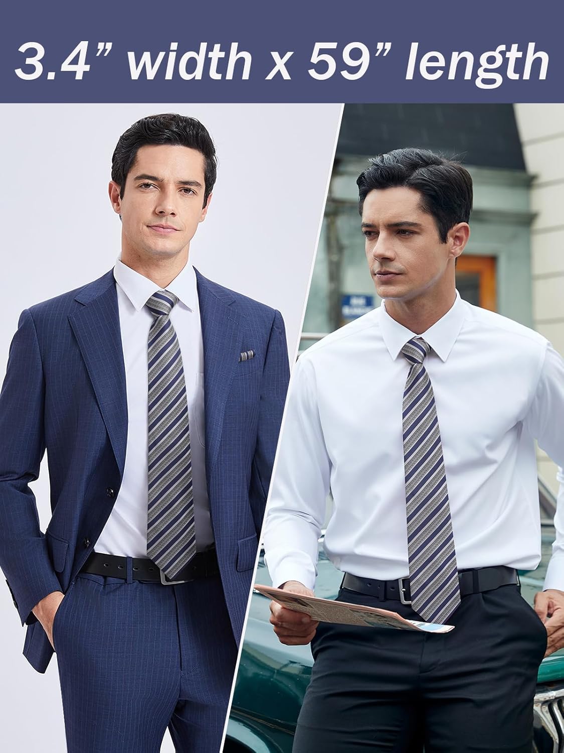 Enlision Mens Ties Stripe Tie and Pocket Square Set Classic Formal Woven Neckties Handkerchief Cufflinks Wedding - Image 2