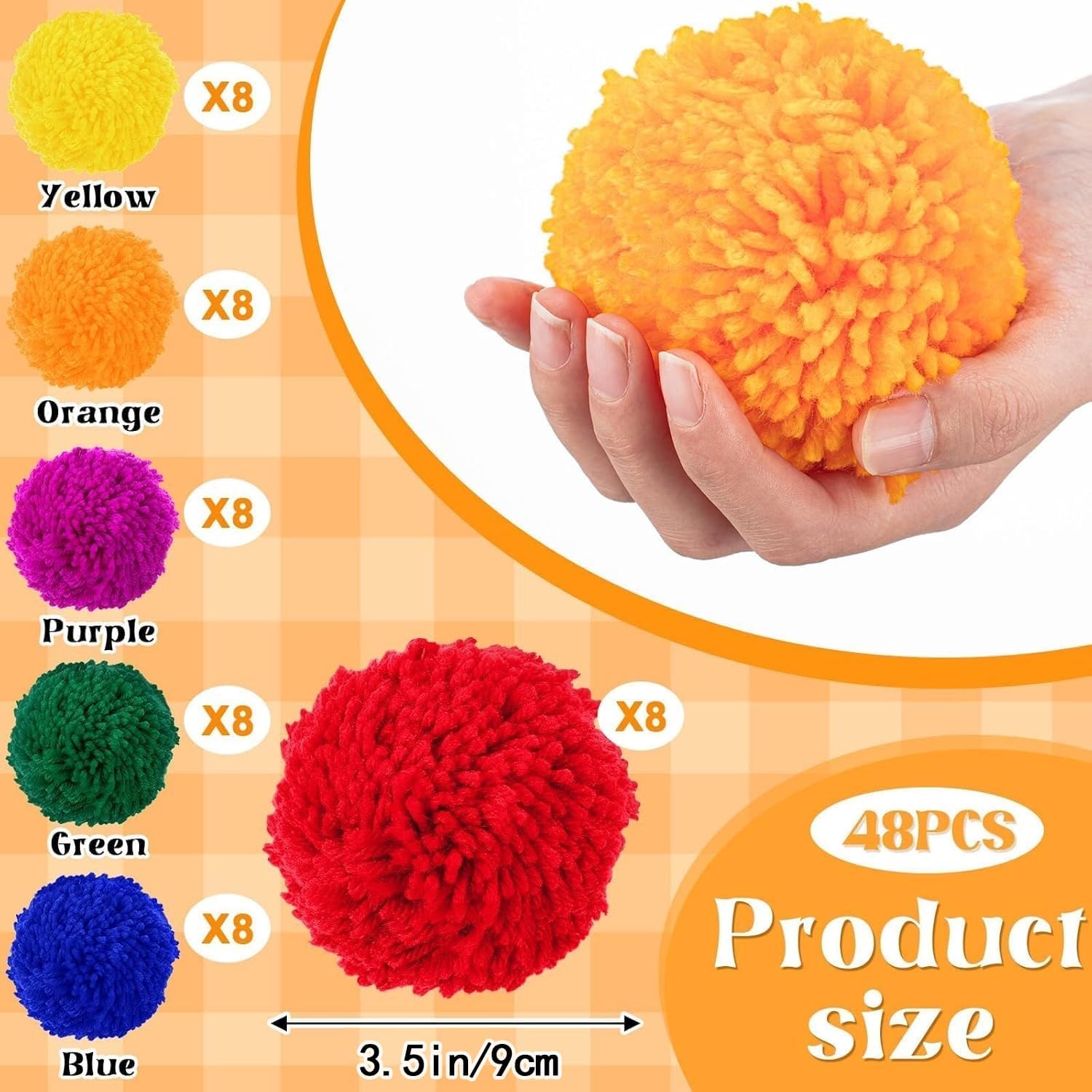 48 Pcs Kickball Dodgeballs 3.5 Inches Soft Acrylic Yarn Dodgeballs Playground Balls Large Hand Ball Physical Education Equipment for Adults Handball Outdoor Game Indoor Play, 6 Colors