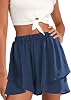 HVEPUO Shorts for Women Elastic High Waisted Layered Ruffle Lounge Loose Beach Pleated Skorts Teen Girl Flowy Shorts
