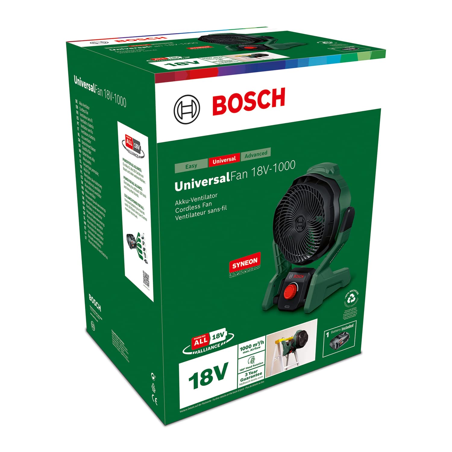 Bosch Akku-Ventilator UniversalFan 18V-1000 (1x 2,0Ah Akku; 18-Volt-System; für Heimwerker, Camping und mehr; Luftvolumenstrom: 1.000 m³/h; im Karton)