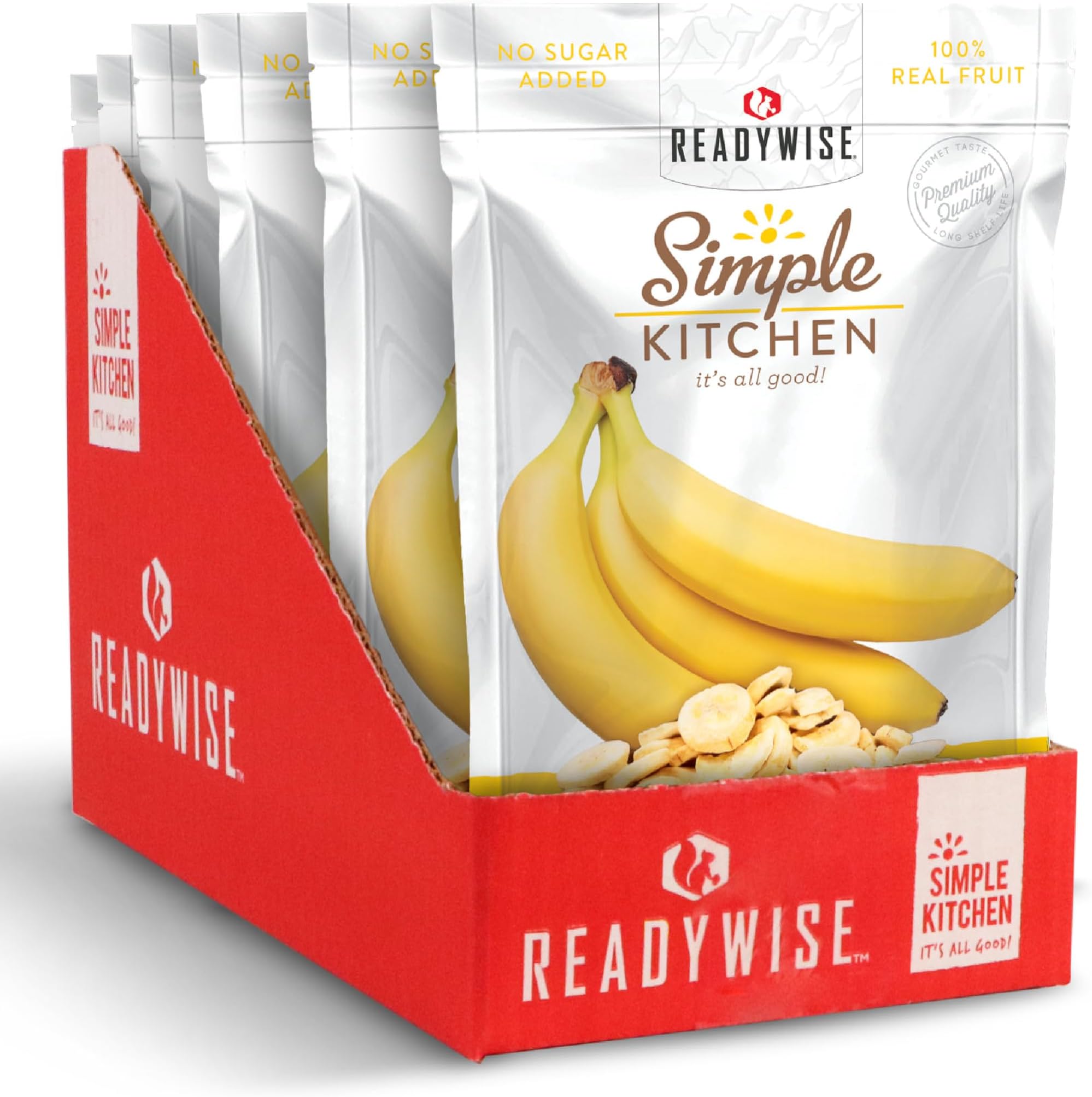 READYWISE - Simple Kitchen, Freeze-Dried Bananas, 24 Servings, Pack of 6, Vegetarian, Gluten Free, Snacks, Banana, Dried Fruit, Pre Workout, Healthy Snacks, Camping, Backpacking, Survival Food