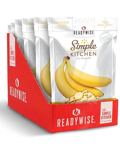 READYWISE - Cocina simple, plátanos liofilizados, 24 porciones, paquete de 6, vegetariano, sin gluten, aperitivos, plátano, frutas secas, pre