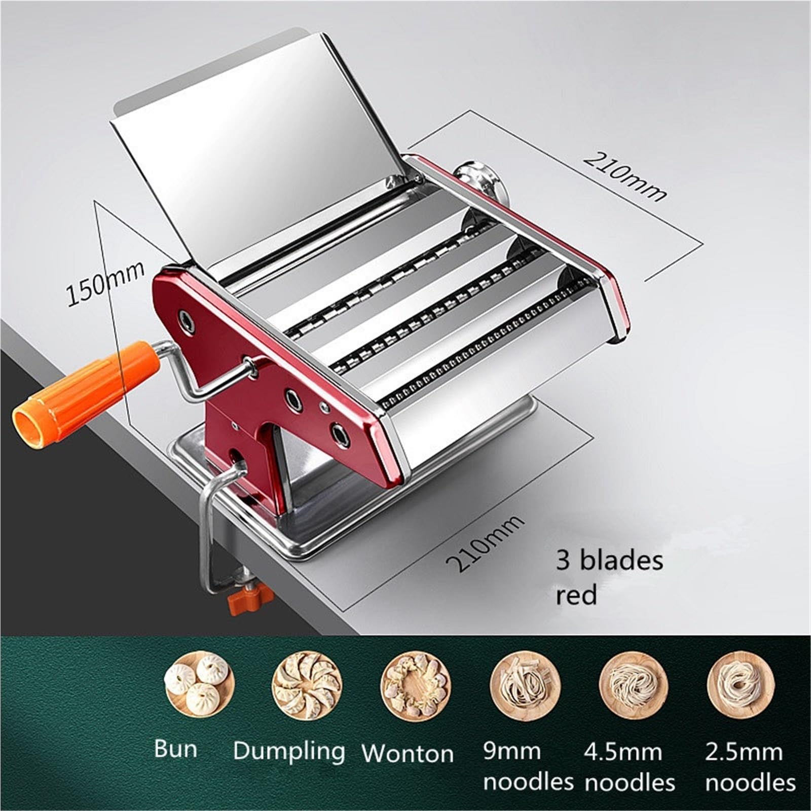 Amasadora manual para pasta Máquina manual for hacer pasta de acero inoxidable, for uso doméstico, con manivela, for espaguetis y fideos(3 silver)