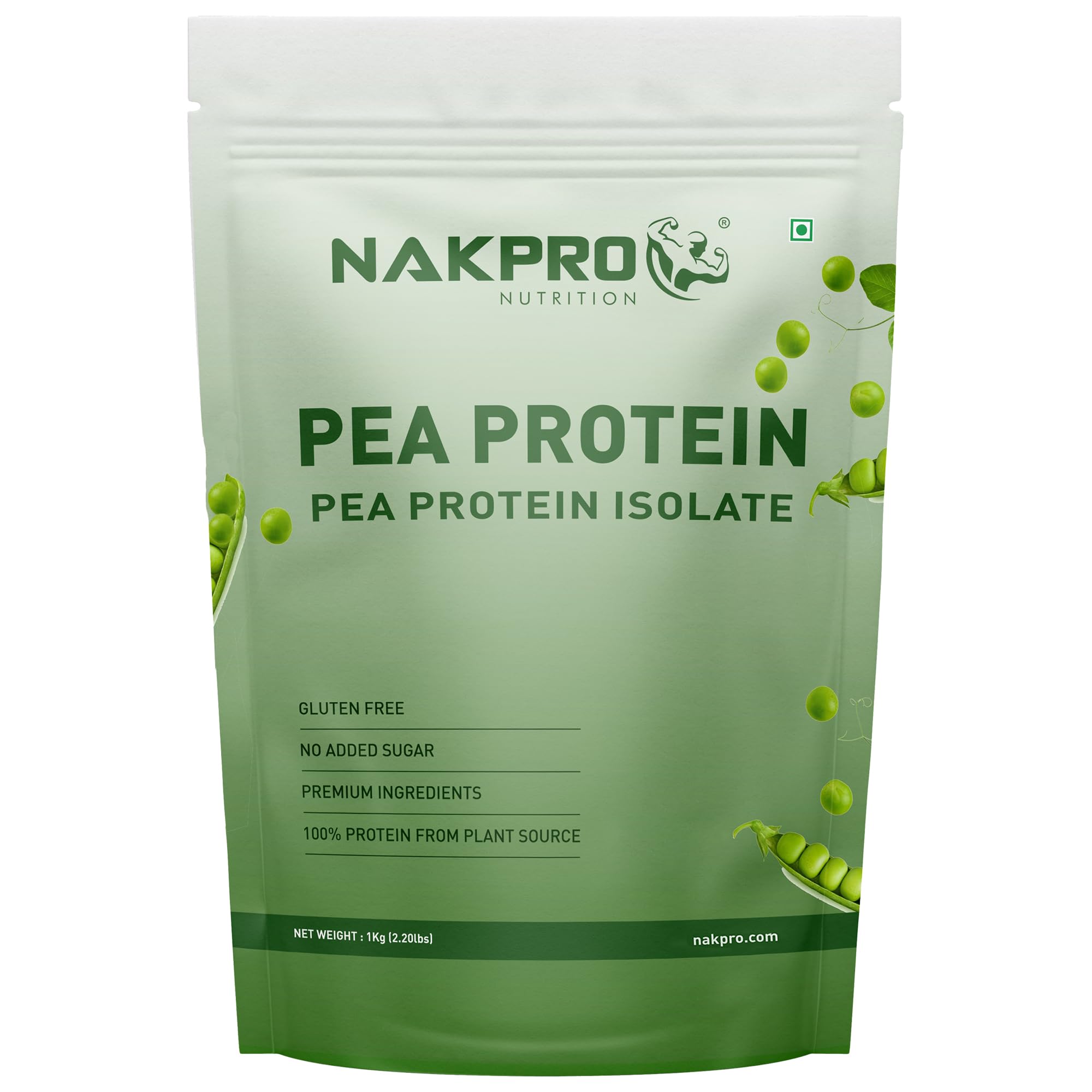 NAKPRO 100% Pea Protein Isolate, Unflavoured - 1kg | 28.8g Protein, 5.5g BCAA | Natural Vegan Plant Protein Powder | Easy To Digest | All Essential Amino Acids for Muscle Gain and Recovery