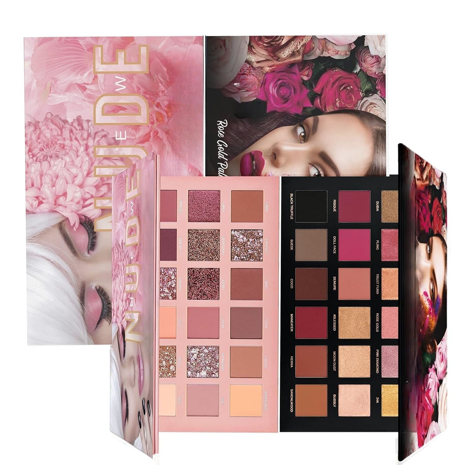 Everdiva Beauty Rose Gold Remastered + Nude Edition Eyeshadow Palette Combo Kit - 36 Matte and Shimmer Finishes, Includes Black Eyeshadow -