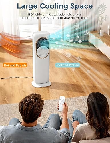 Miniatura 4 de Hiluce Combo de ventilador de torre y calentador, ventiladores sin aspas que soplan aire frío para dormitorio, ventilador de enfriamiento silencioso