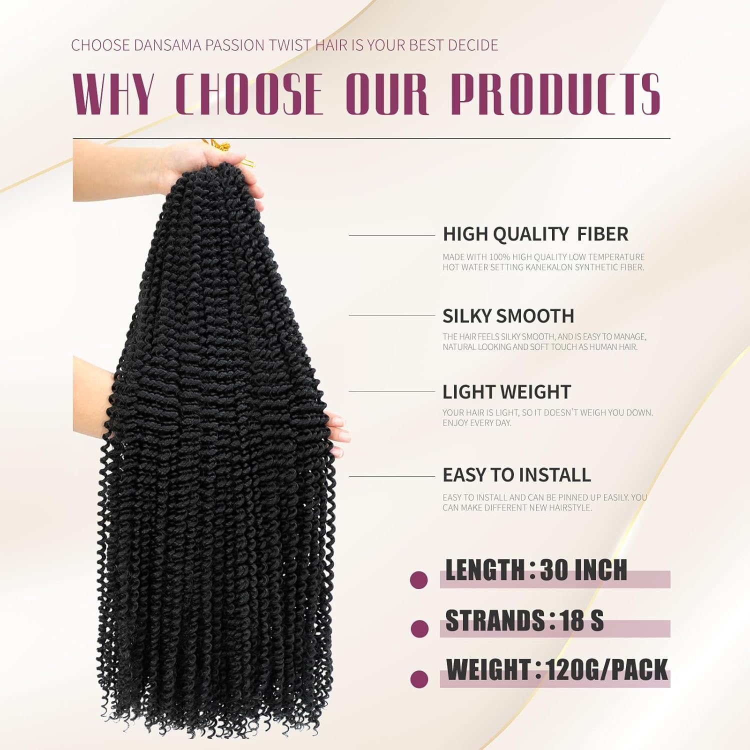 Dansama 7 Packs Passion Twist Hair Water Wave Braiding Hair for Butterfly Style Crochet Braids Bohemian Hair Extensions (30inch (Pack of 7), 1B)