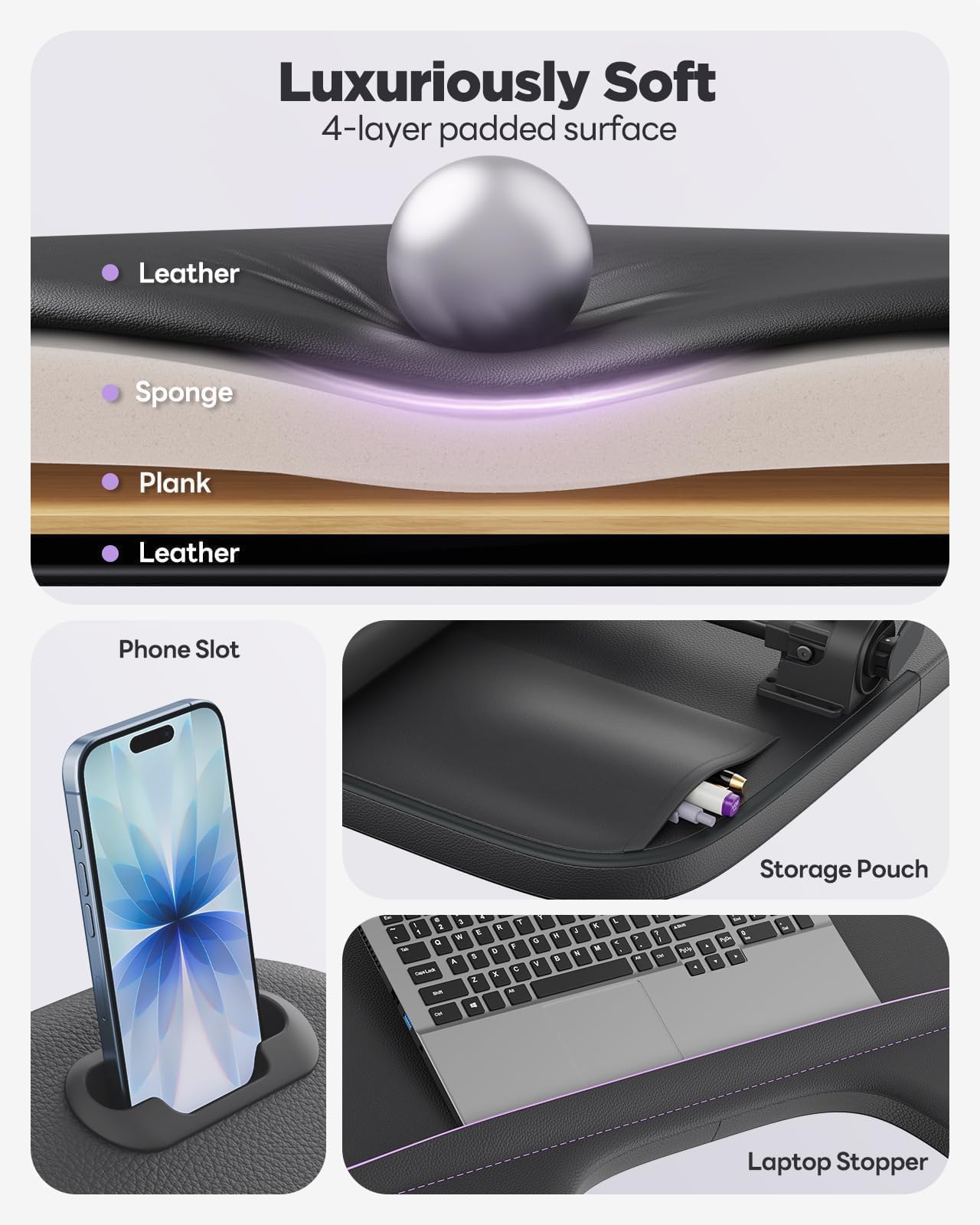 SAIJI Escritorio de Regazo para Laptop para Cama y sofá, Altura Ajustable y ángulo con reposabrazos Suave para Adultos, Mesa Plegable para Laptop, para Trabajar, Leer y Jugar (Negro)