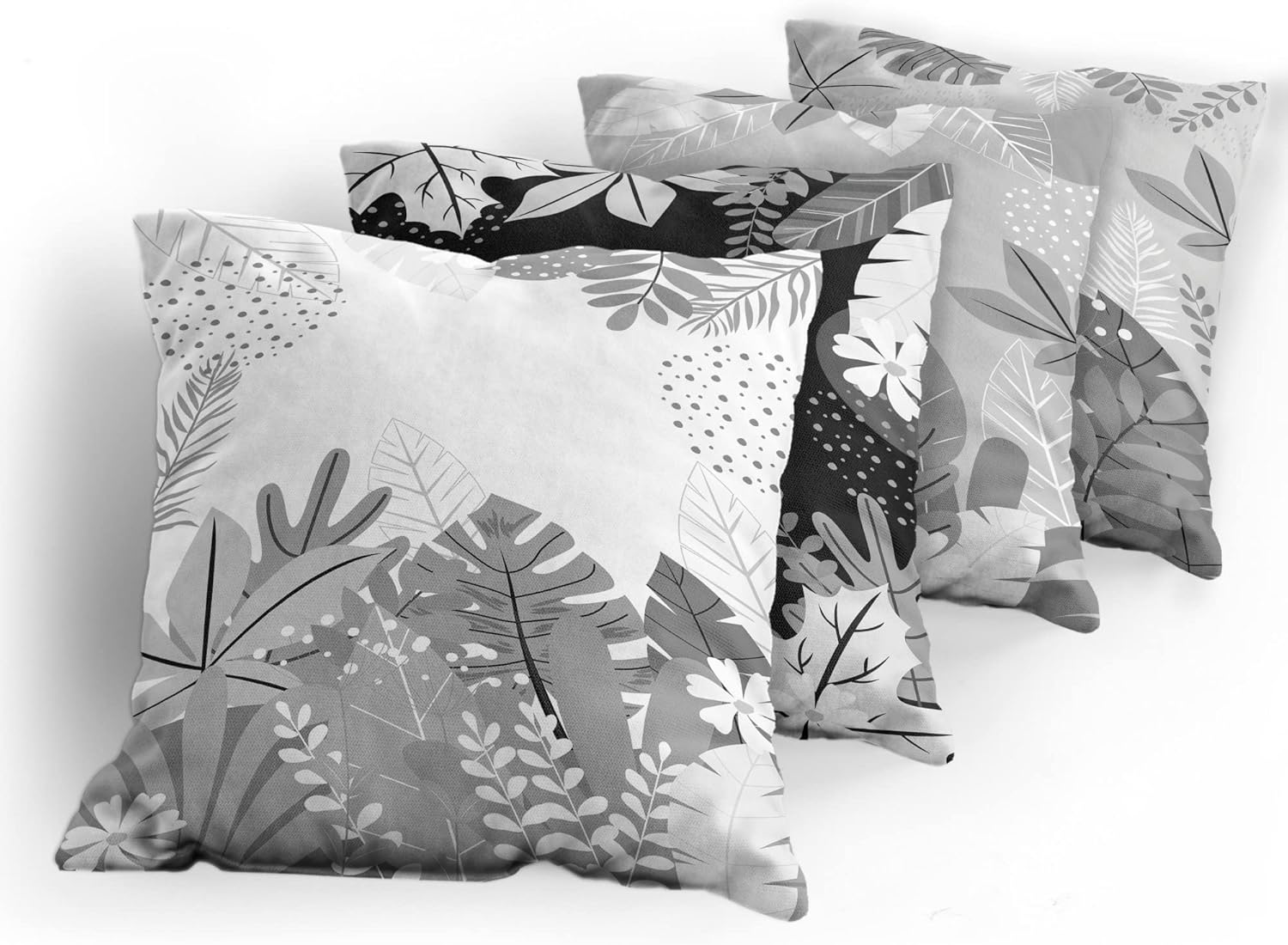 Ambesonne Botanic Throw Pillow Cushion Case Pack of 4, Autumn Foliage Big Exotic Leaves Daisy Flower Foliage of Forest Artwork, Modern Accent Double-Sided Printing, 20" x 12", Pale Grey White