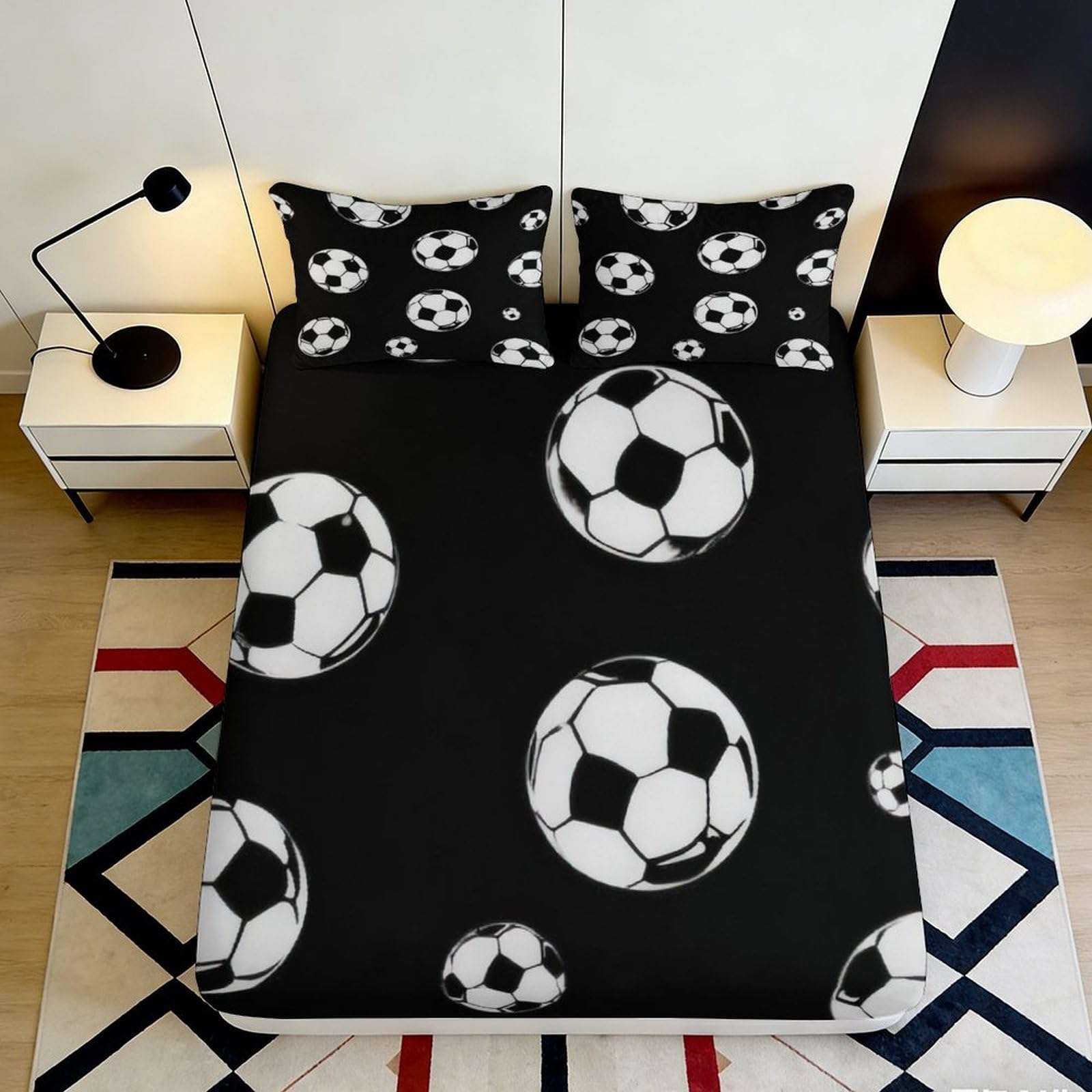 Uynsixtme Style-3 3D Printed Soccer Pattern Fitted Sheet Microfiber Deep Pocket Bedroom Bedding Soccer Mattress Fitted Cover Washable 200X200x25cm