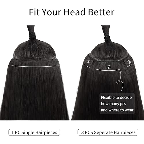 Miniatura 4 de REECHO - Extensiones gruesas de pelo largo y lacio de 24, set de 3 unidades para mujeres o jóvenes con clip