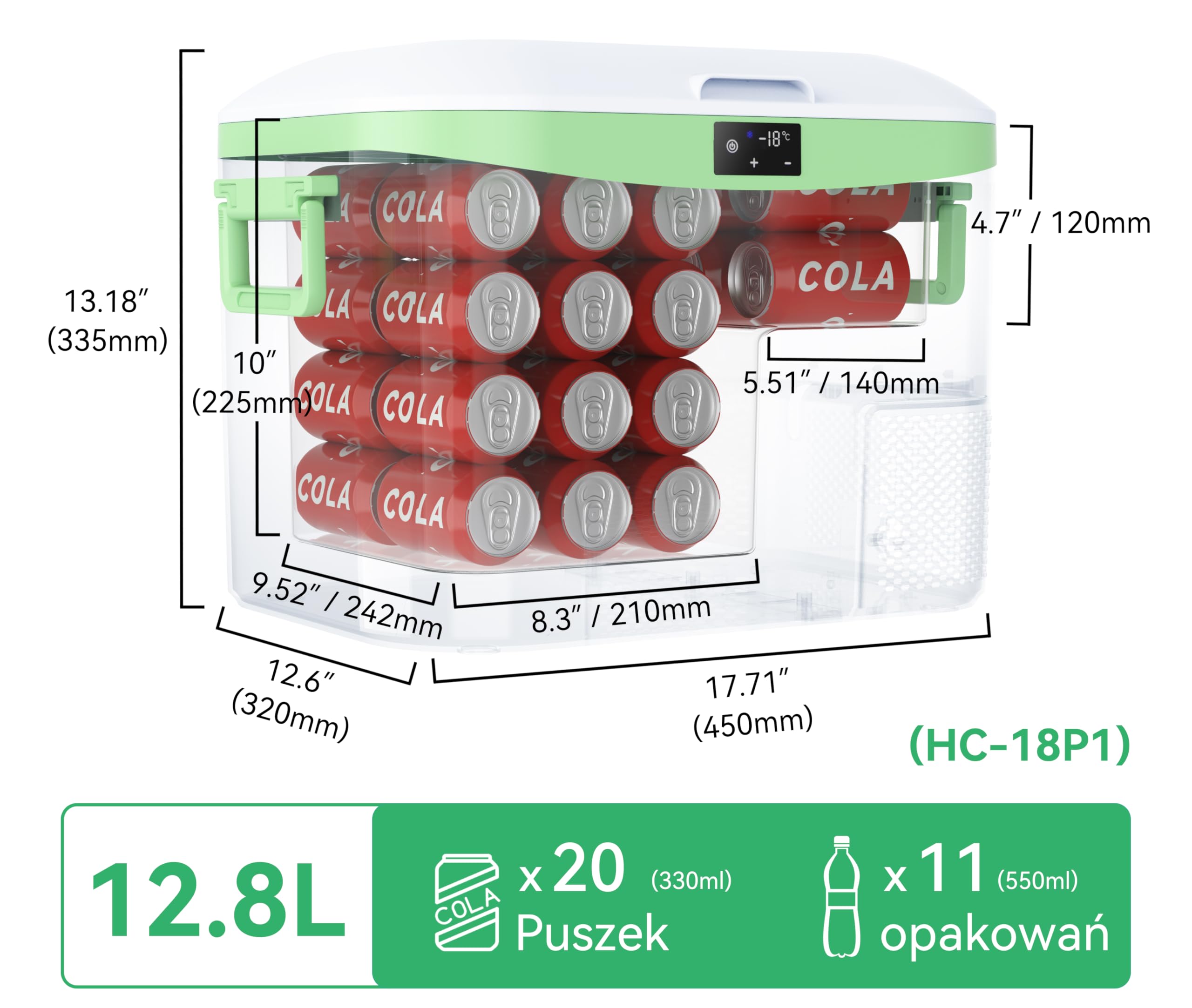 BINGI przenośna lodówka samochodowa 12.8 l, 12/24 V DC i 230 V AC, mini zamrażarka do samochodu, ciężarówki, na kemping, do domu (15°C do -18℃)