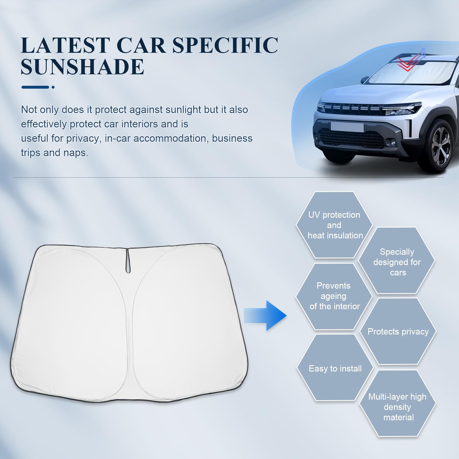 BIBIBO Parasol para coche con protección UV compatible con Dacia Duster 2024, Dacia Duster Auto Parasol para parabrisas delantero, protección contra el calor del coche contra los rayos UV, plegable y