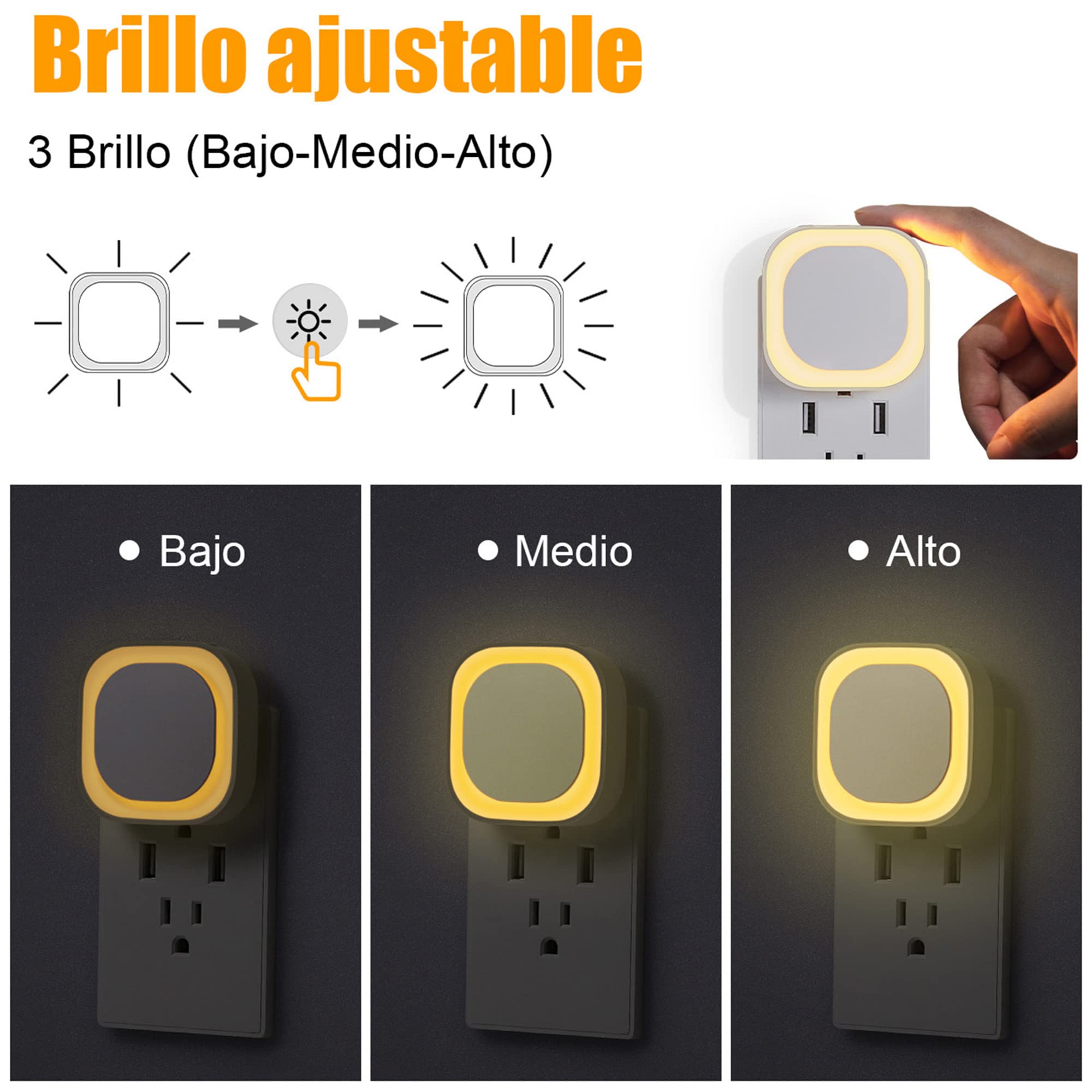 YUNLEX Luz Noche con Enchufe 2 Piezas LED Luz Nocturna Infantil con Sensor Crepuscular, Brillo de nivel 3, Muy adecuado para habitaciones para niños, Escalera, Dormitorio, Cocina, Baño, Blanco Cálido