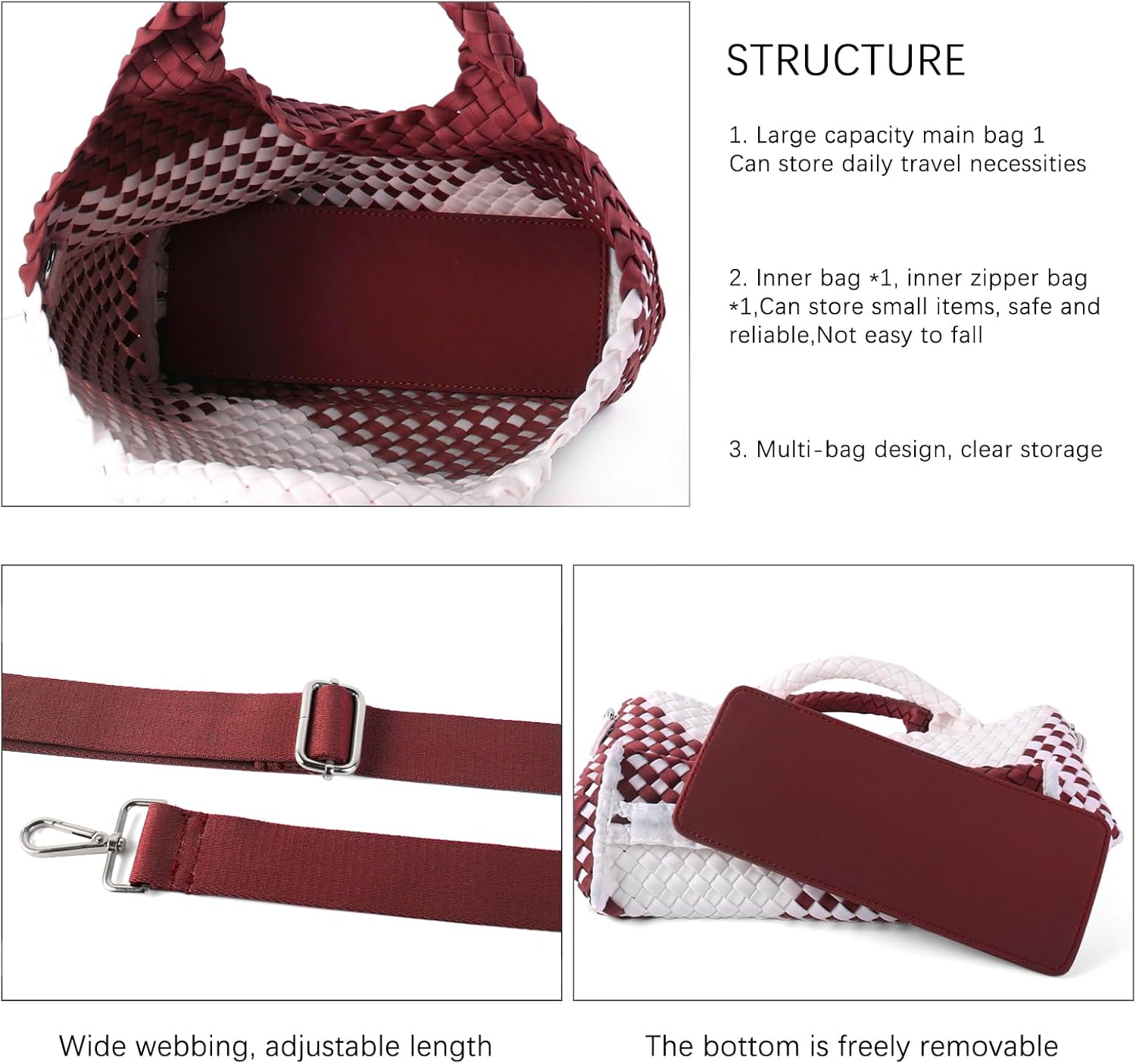 Woven Bag for Women, Neoprene Tote Bag Summer Beach Handbag Purse Retro Handmade Travel Shoulder Bag Set - Image 7