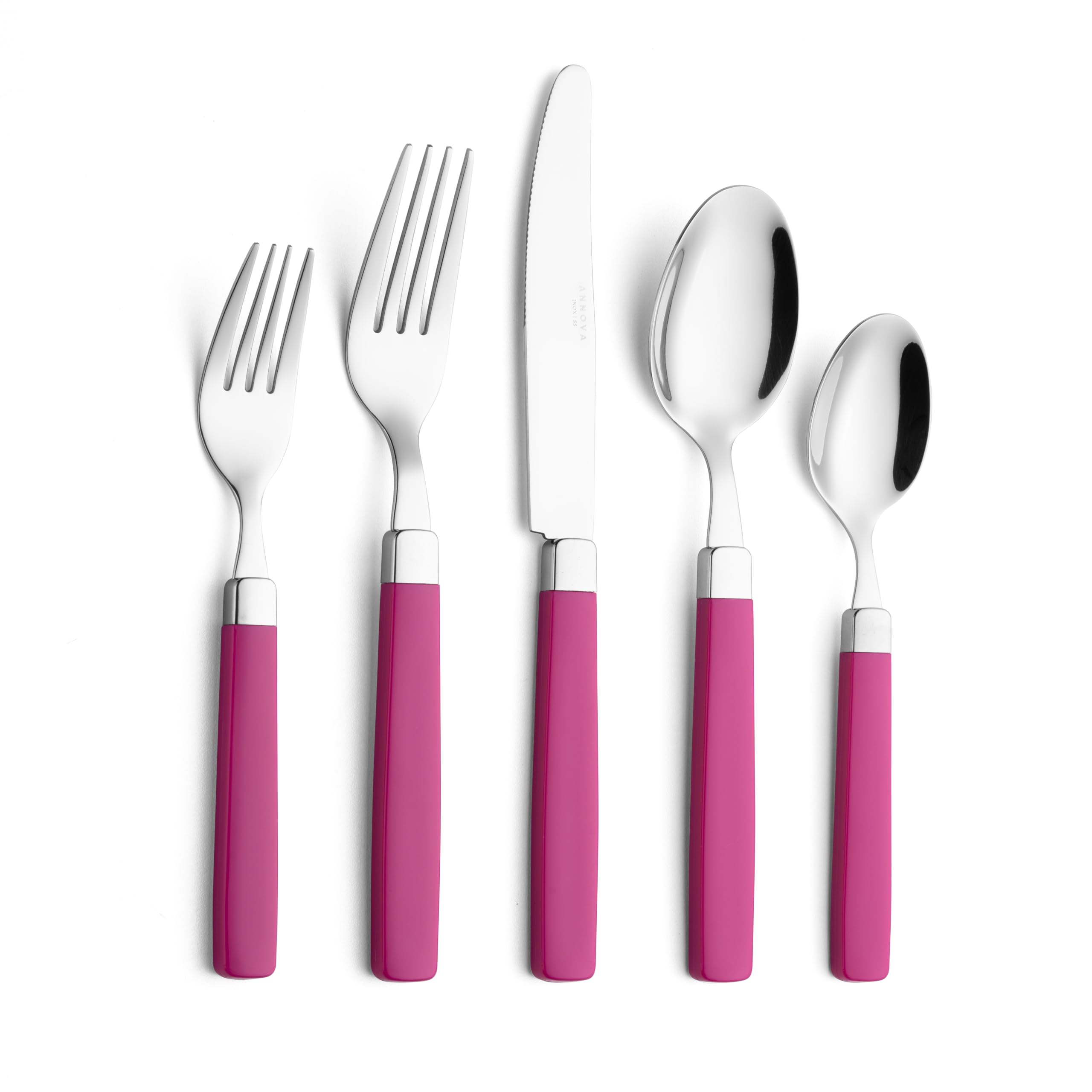 Annova Stainless Steel Cutlery Set with Color Handles - Dinner Forks, Salad Forks, Table Knives, Tablespoons, Teaspoons (Pink25, 20 Pieces)