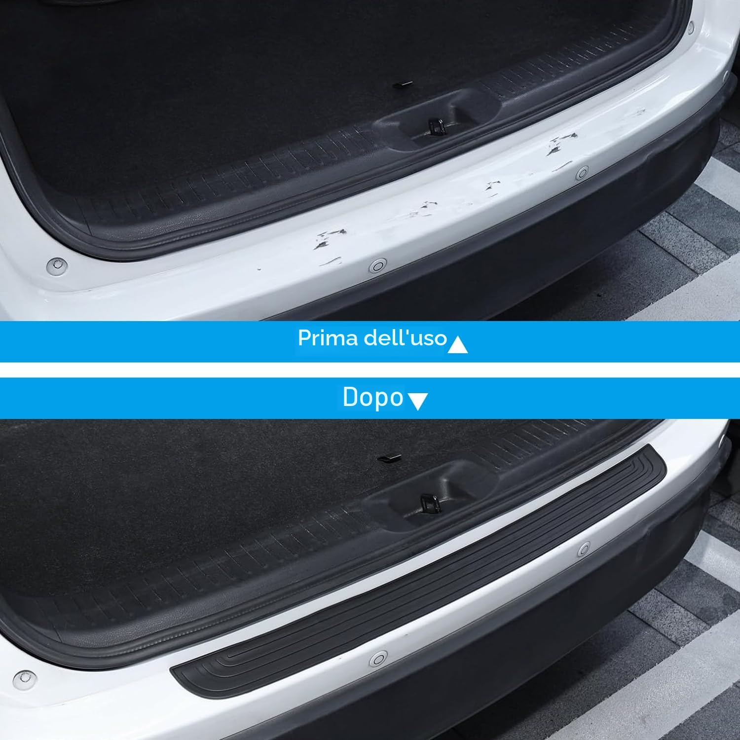 Protezione in Gomma per Paraurti Auto, Protezione Bagagliaio Auto Gomma con 10 Ammortizzatori per Porte Auto, Paracolpi Paraurti Posteriore per Auto Camion (90x7cm)