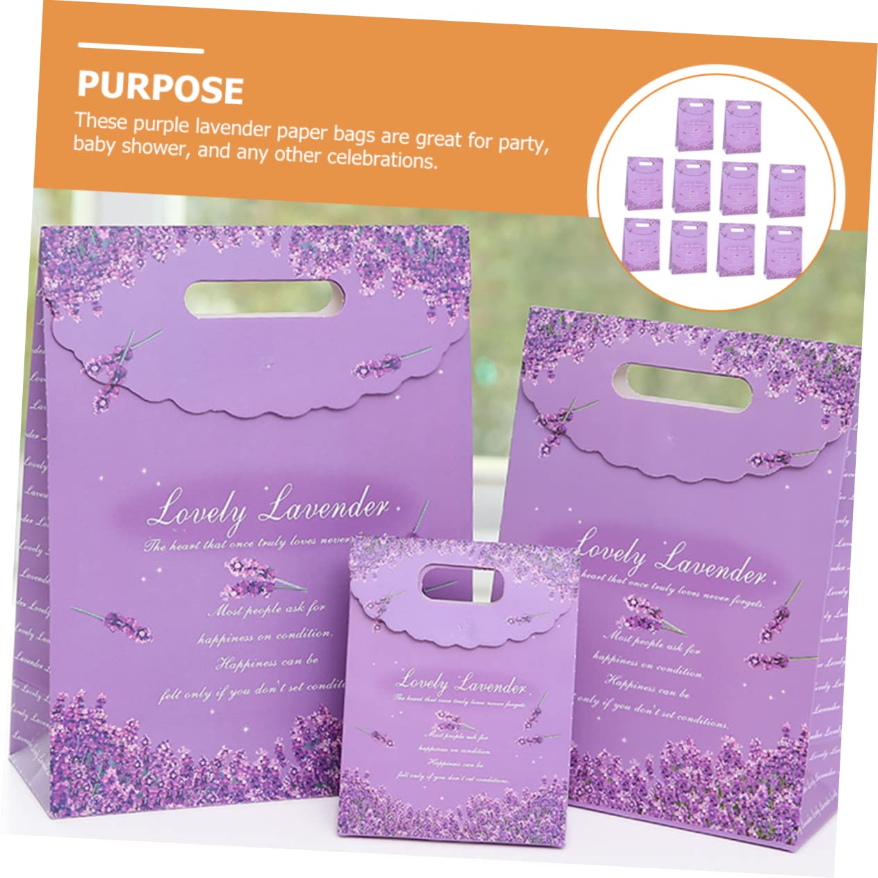 Papier Geschenkpapiertüten Lila Lavendel, 10 Stück, Faltbar