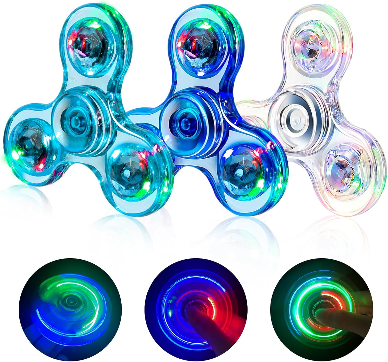 Fidget Spinner 3 Pack, LED Light Up Fidget Spinners for Kids - Glow in The Dark Fidget Spinner Toys for Christmas Party Favors, Stress Relief Toys, Stocking Stuffers