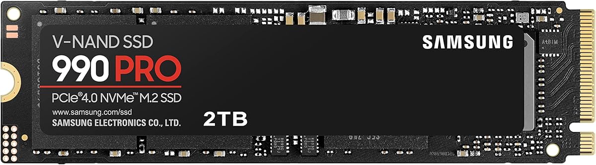 Samsung 990 PRO NVMe M.2 SSD, 2 TB, PCIe 4.0, 7.450 MB/s Lesen, 6.900 MB/s Schreiben, Interne SSD, Interne SSD für Gaming und Videobearbeitung, Schwarz, MZ-V9P2T0BW