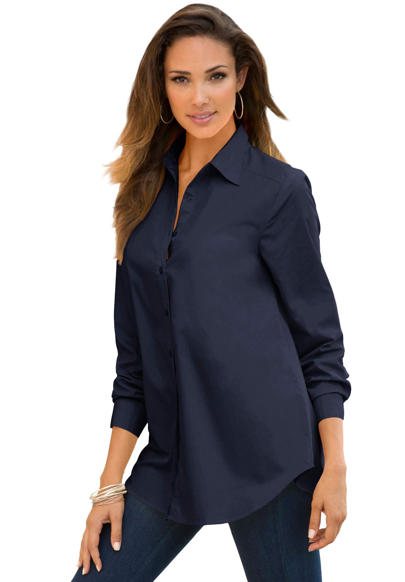 Women's Plus Size Three-Quarter Sleeve Kate Big Shirt Button Down Shirt Blouse
