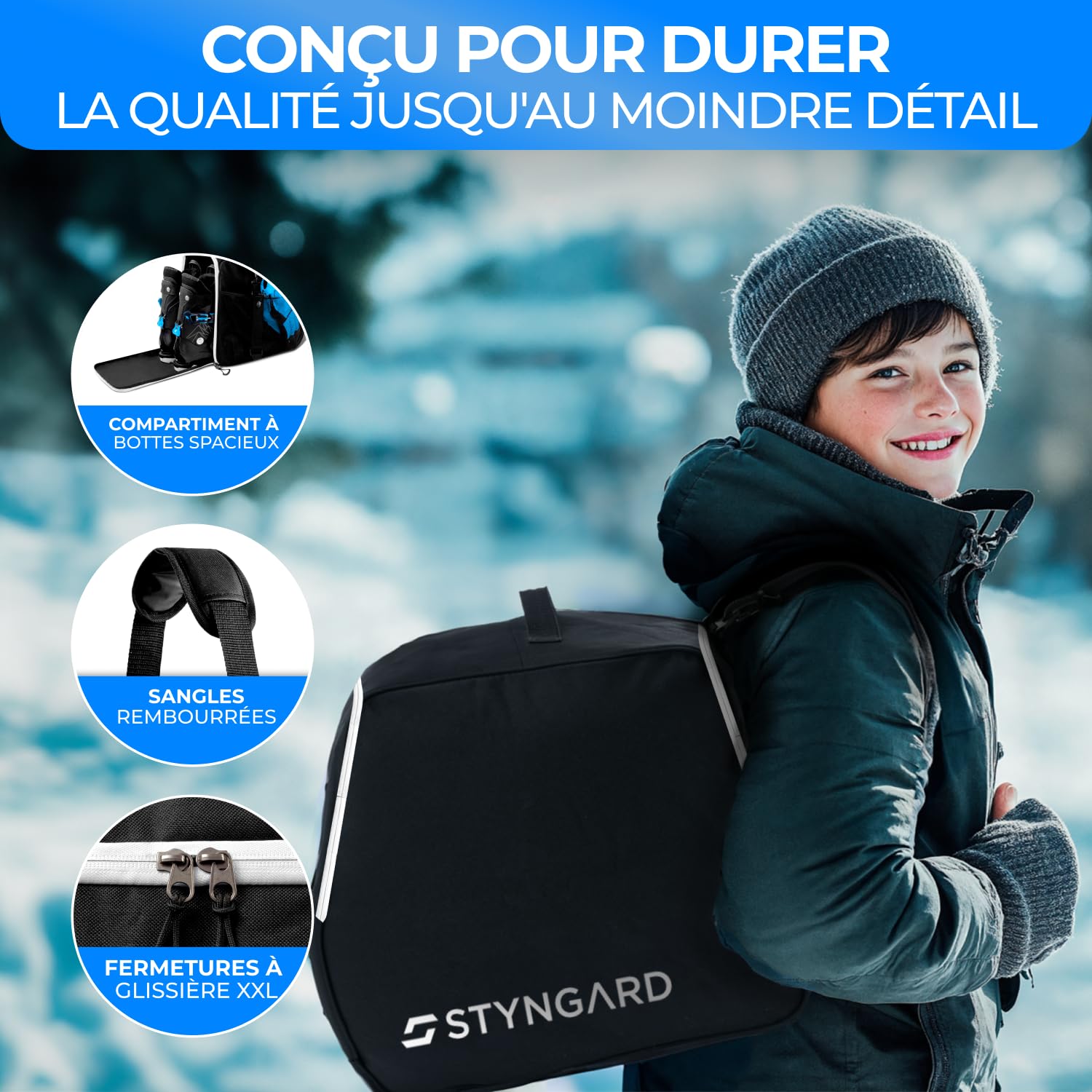 STYNGARD Sac à Chaussures de Ski avec Compartiment pour Casque et Bottes 40 L – Modèle Zermatt