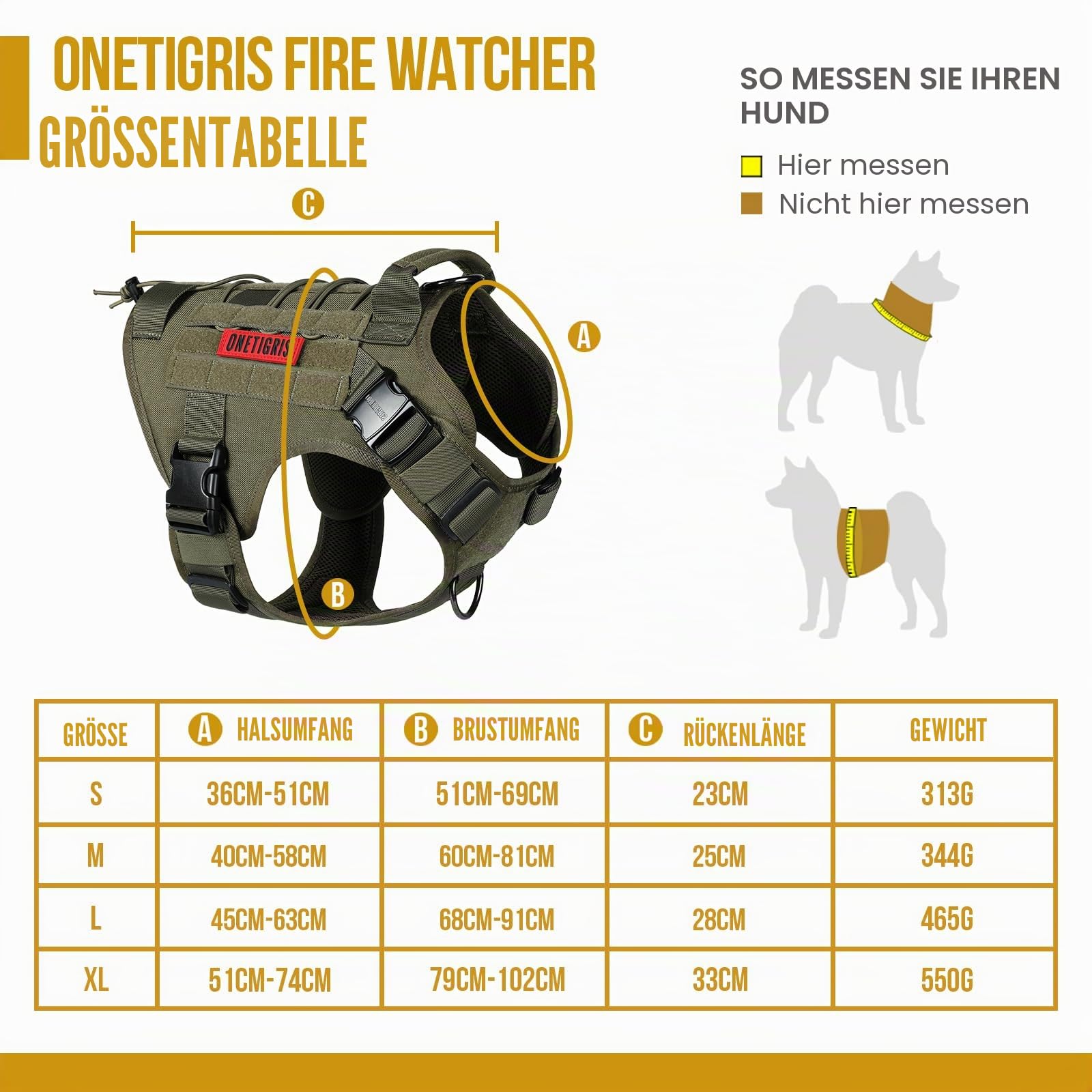 OneTigris Hundegeschirr, FIRE Watcher 2.0 Taktisches Geschirr 2 Metallschnallen MOLLE Sicherheitsgeschirr Service Hunde Hundeweste mit 1 Griffe und 2 No-Pull D-Ring 1000D Nylon - Grün S