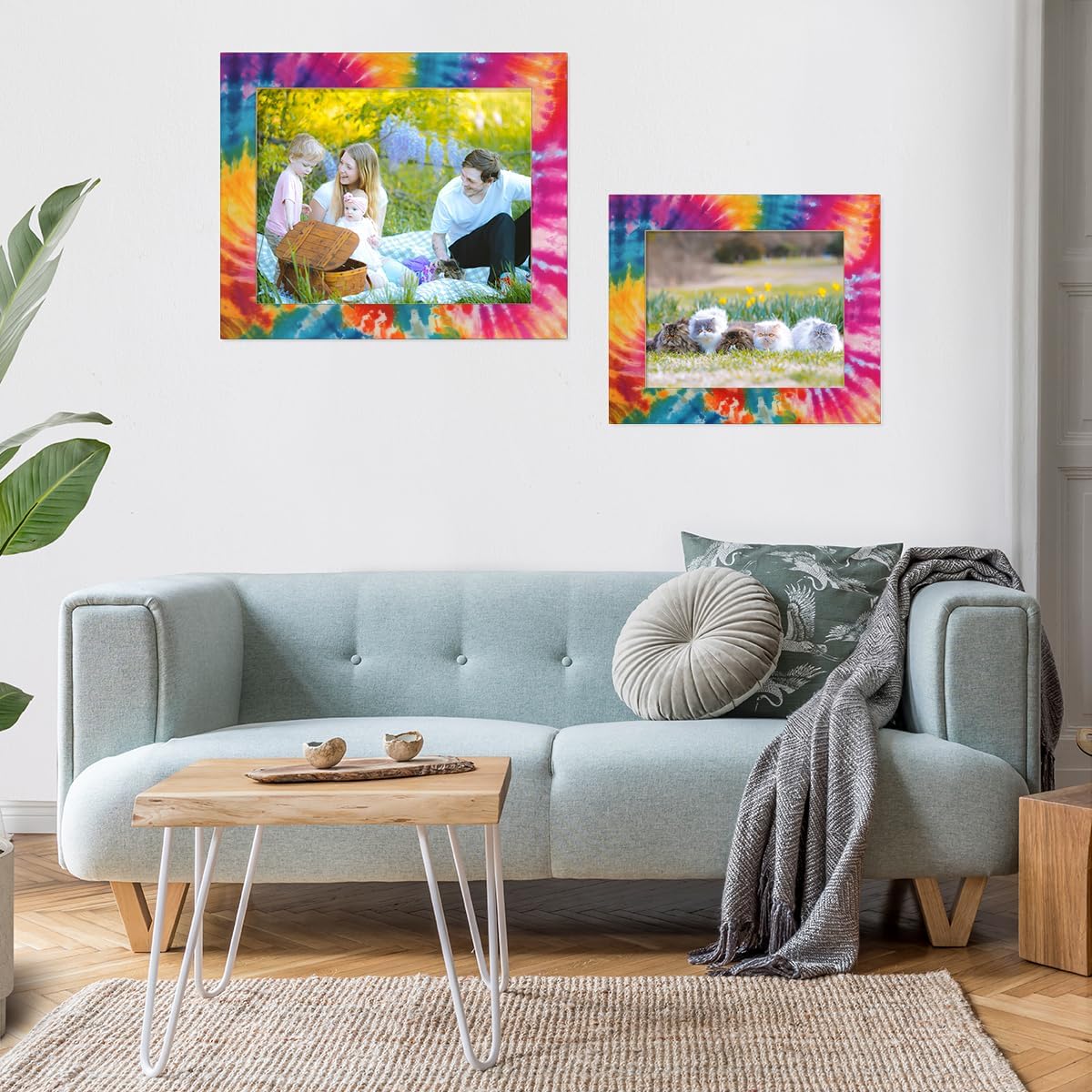 Art Swirl Tie Dye 11x14 Picture Frame for Wall & Tabletop Horizontal Display,Horizontal Photo Frame 11x14, Rainbow Tie-Dye 11 by14Wooden Photo Frame, Ideal for Home Décor and Family Photos