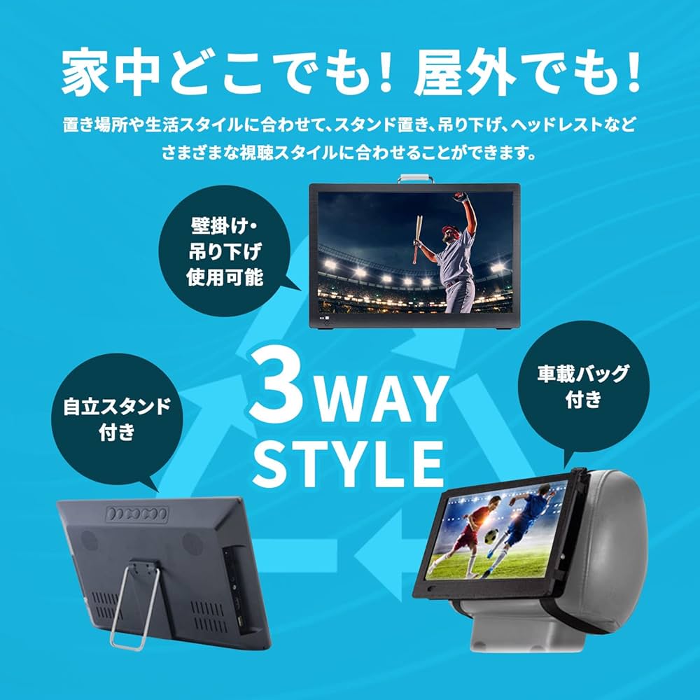 12.1インチ録画機能付き TV ポータブル 車載 録画 ワイヤレス Amazon | [東京Deco] 12V型 液晶テレビ ポータブル Type-C搭載