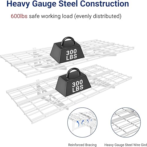 Vista 47 de FLEXIMOUNTS Estantería de pared de garaje, 1 x 4 pies, incluye 6 ganchos para bicicleta, sistema de organización de garaje con ganchos para Negro
