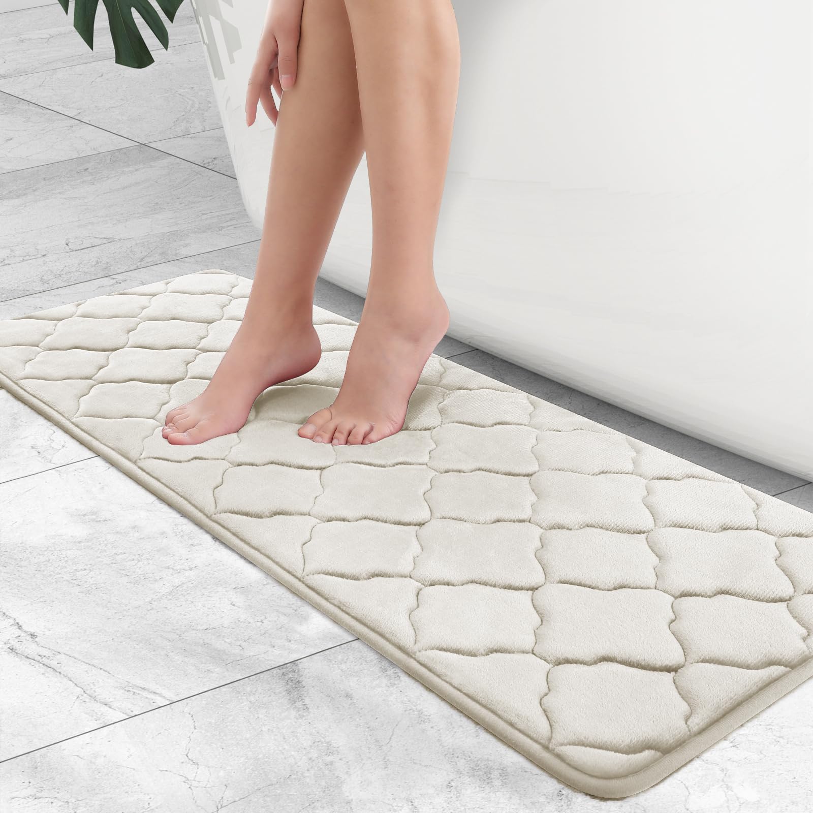 OLANLY Memory Foam Bath Mat Rug 47x17, Ultra Soft and Absorbent Bathroom Rugs, Non-Slip, Comfortable, Machine Washable Bath Carpet for Bathroom Floor,
