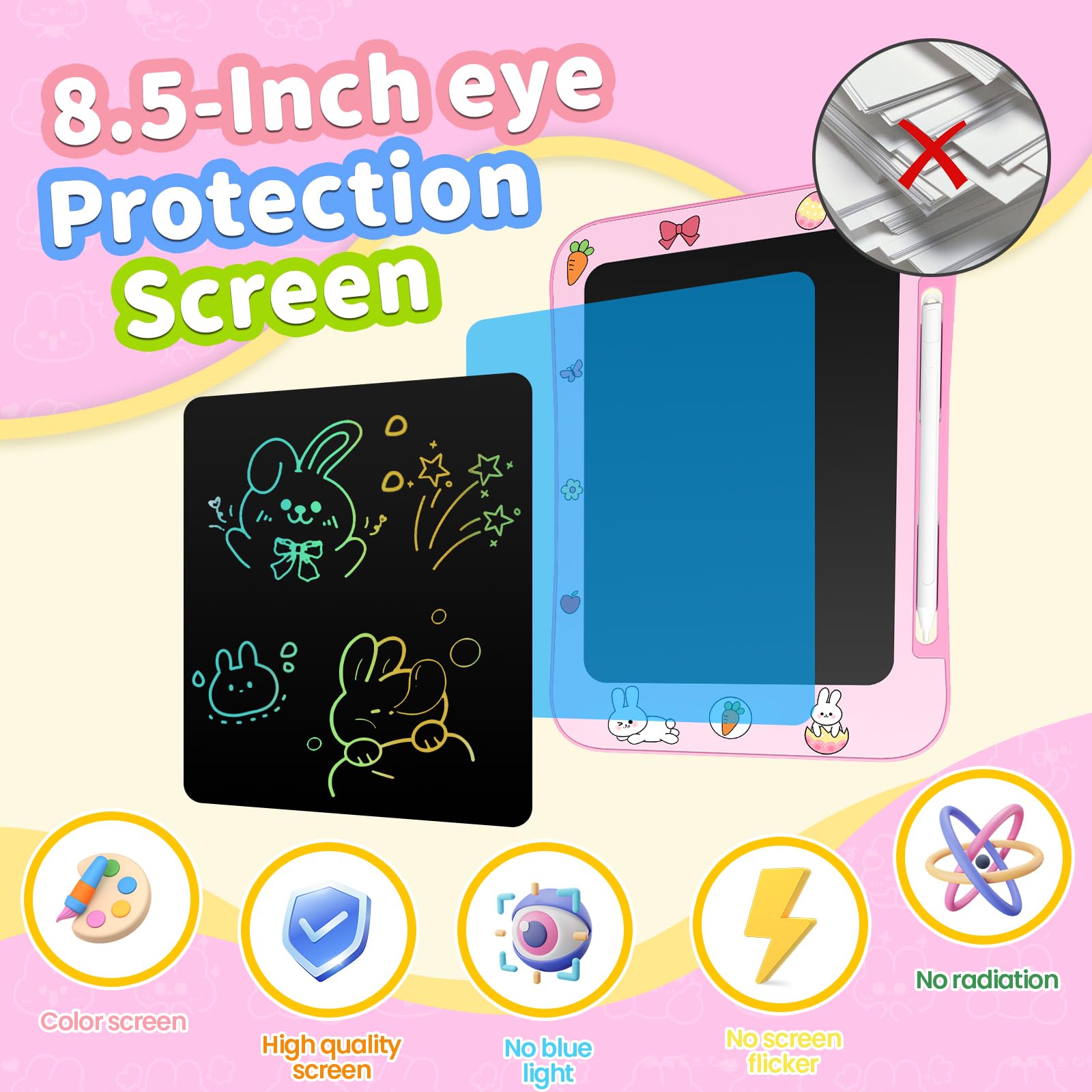 Easter Basket Stuffer Genialba LCD Writing Tablet for Kids, Colorful Screen Drawing Board for 3-7 Year Old Boys & Girls - Educational Toys Easter Gifts for Kids (Rabbit)