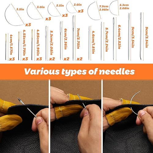 Miniatura 4 de Tikjiua Kit de costura de cuero de 59 piezas con kit de reparación de tapicería resistente para asiento de automóvil, mochila, alfombra, botas,