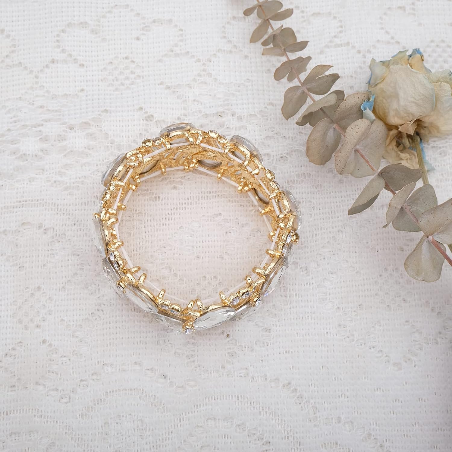 CSY Elegant Stretch Bangle Bracelets Bridal Art Deco Teardrop Crystal Elastic Wide Statement Bracelet for Women Party Prom - Image 6