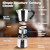 Vista 3 de Cafetera Moka de Aluminio Clásica para Estufa de 14 Tazas Cafetera de Café Espresso 700ml 23oz Percoladora Cafetera Mocha Pot Greca Cafetera