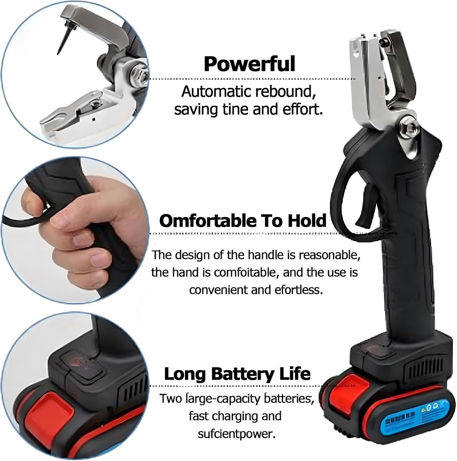Alicate Eléctrico para Crotales 26000r / Min Juego De Alicates Inalámbricos Eléctricos para Crotales con 2 X 2000mah Herramienta De Etiquetado De Ganado con Batería Rebote Auto, Black