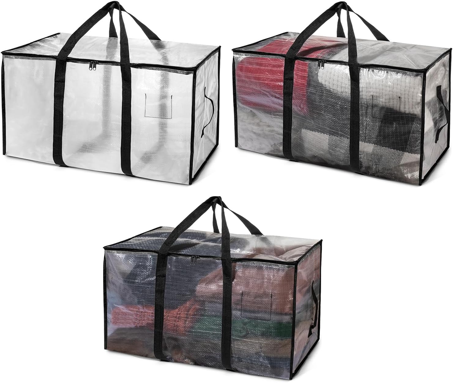 ClearSpace Heavy Duty Moving Bags or Storage Bags – Clear Storage Bins with Lids, Large Moving Boxes with Backpack Straps & Zippers,– Packing Box & Moving Supplies for College Dorm, 3 Pack