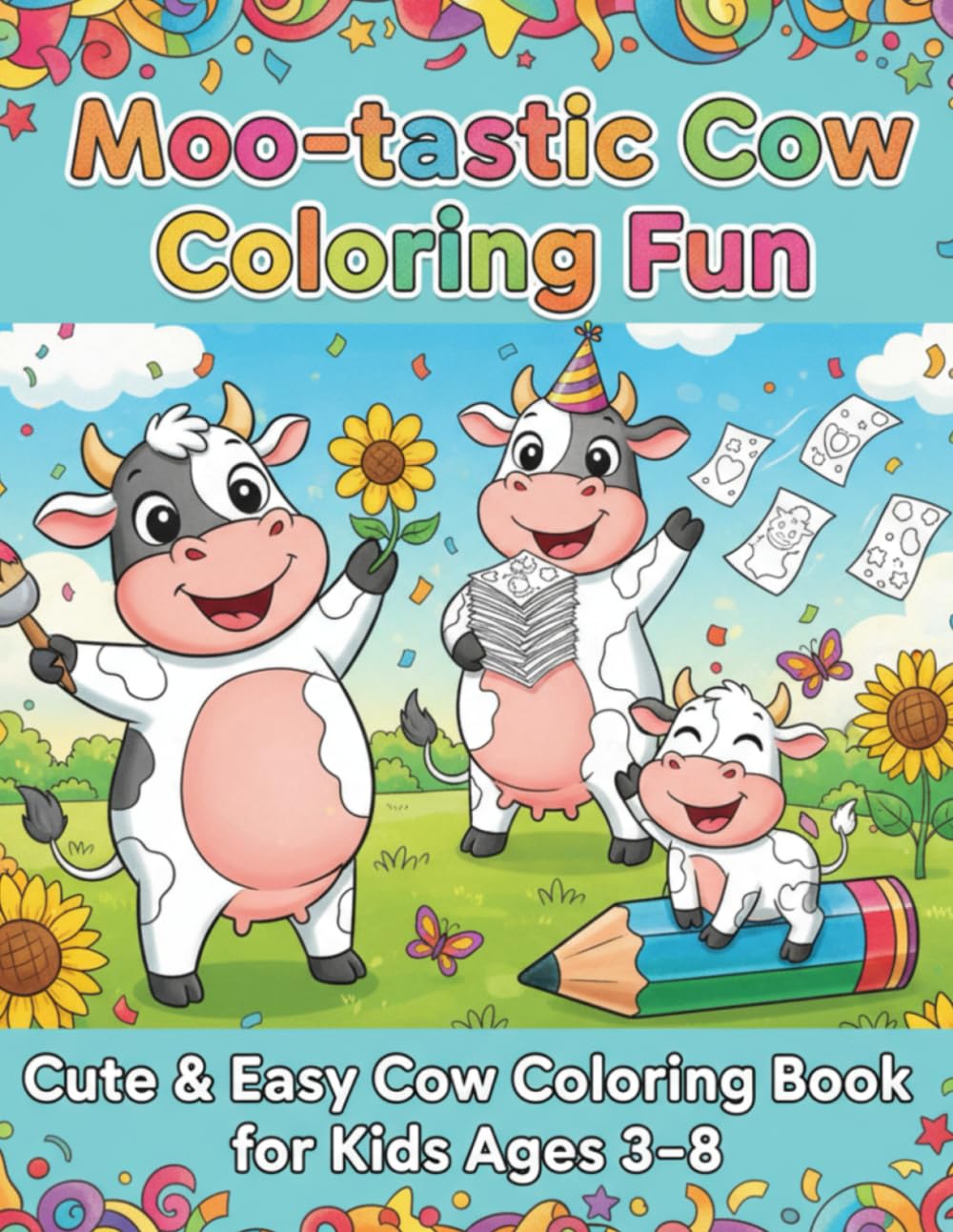 Moo-tastic Cow Coloring Fun: A Cute and Easy Farm Animal Coloring Book for Kids Ages 3–8 with Happy Cows, Playful Calves, Barnyard Scenes, and Simple Big Pages