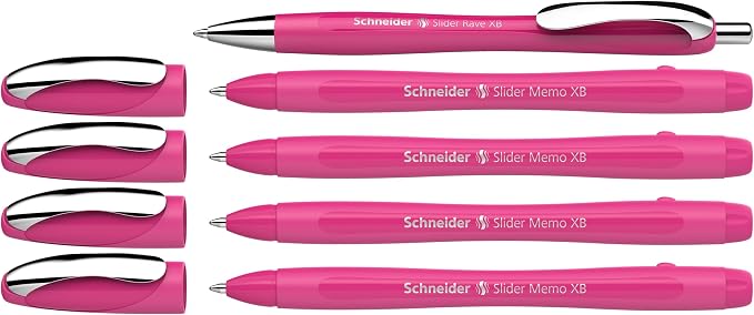 Schneider Slider Memo XB y Slider Rave XB - Bolígrafo (Rosa, Tinta Azul), Pack 5 Unidades