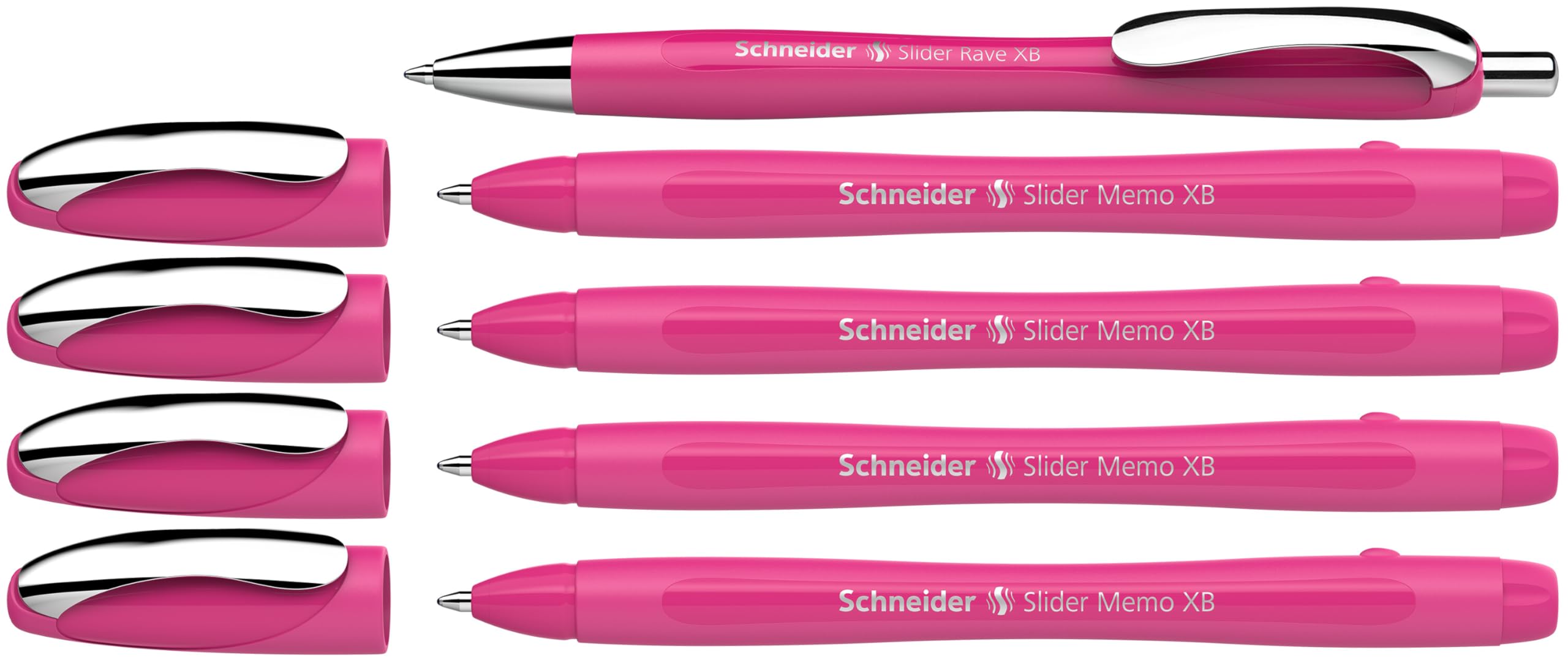 Schneider Slider Memo XB and Slider Rave XB 150265 Ballpoint Pen (Body Colour: Power Pink, Ink Colour: Blue) 4 + 1 Piece