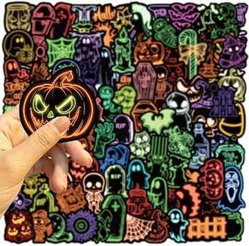 100 Pcs Halloween Stickers - Non Candy Treats for Teens, Halloween Party Favors Supplies, Prize, Indoor Decorations, Trick or Treat Alternatives for Goody Bags Laptop Water Bottles Journal