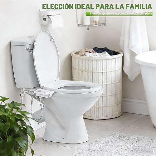 Miniatura 6 de SAMODRA Accesorio de bidé, accesorio para asiento de inodoro de agua fría no eléctrico con controles de presión, boquillas dobles retráctiles Blanco