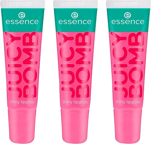 essence Juicy Bomb Shiny Lip Gloss No. 102, Pink, Shiny, Radiant Fresh, Shimmering, Vegan, Alcohol-Free, Paraben-Free, No Microplastic Particles, Pack of 3 (3 x 10 ml)