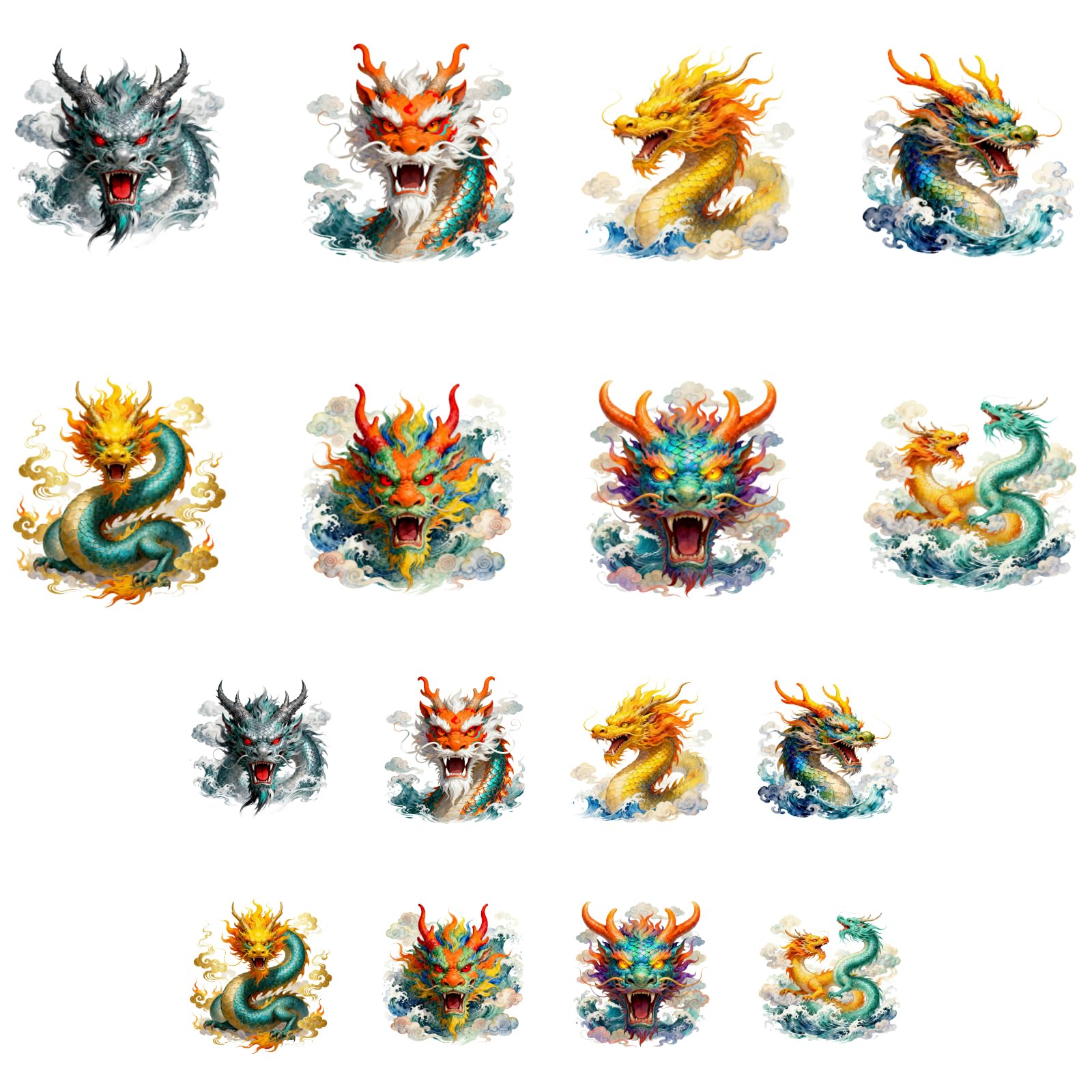 ANATTASOUL 16Pcs Chinese Dragon Iron on Transfers for T-Shirts DIY Craft — image 1