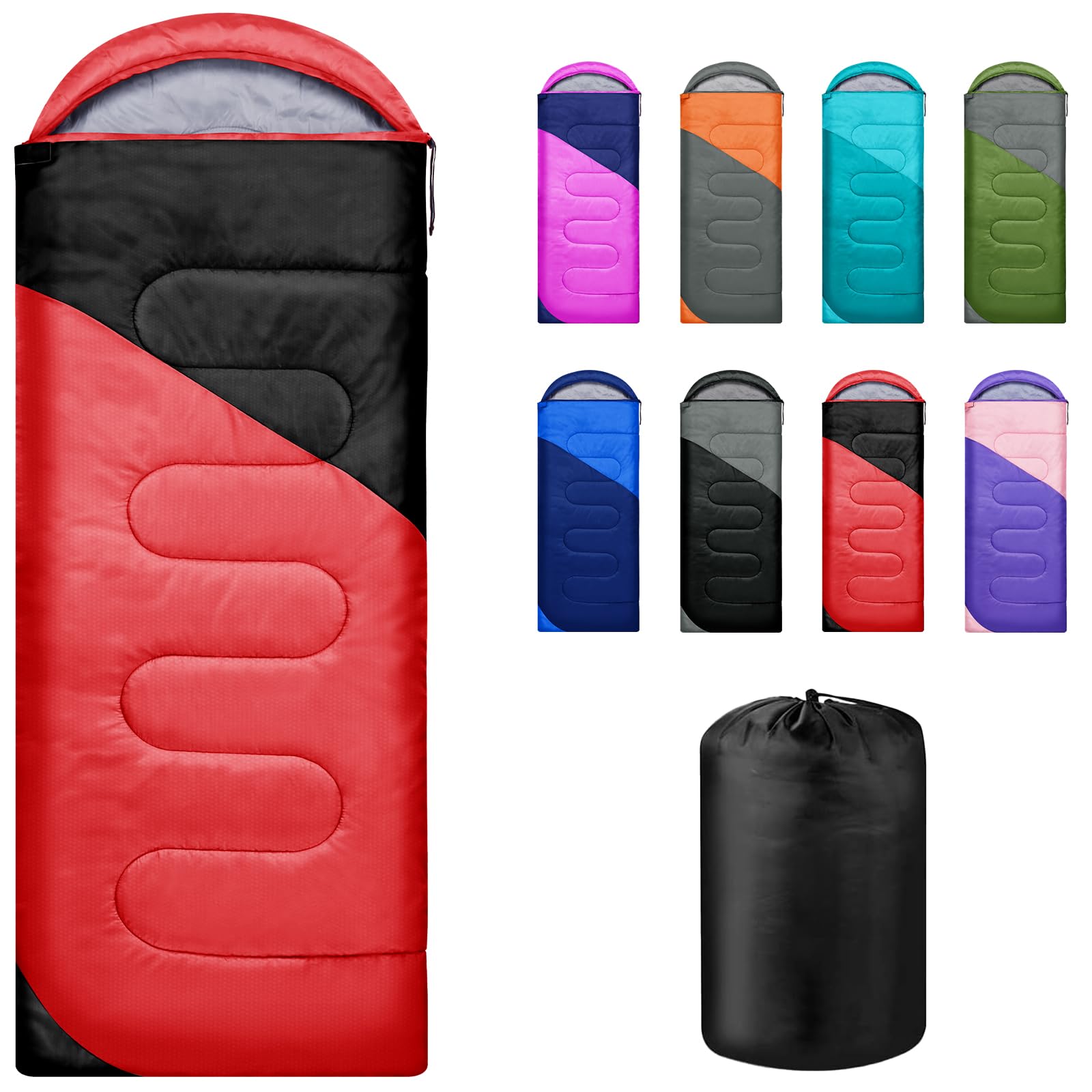 Yarmiene Schlafsack 3-4 Jahreszeiten,Schlafsack Outdoor für Erwachsene und Kinder, Schlafsäcke für Tragbare Rechteckige Weich Dick und Warm Outdoor, Camping, Wandern, Reise, Rot+Schwarz