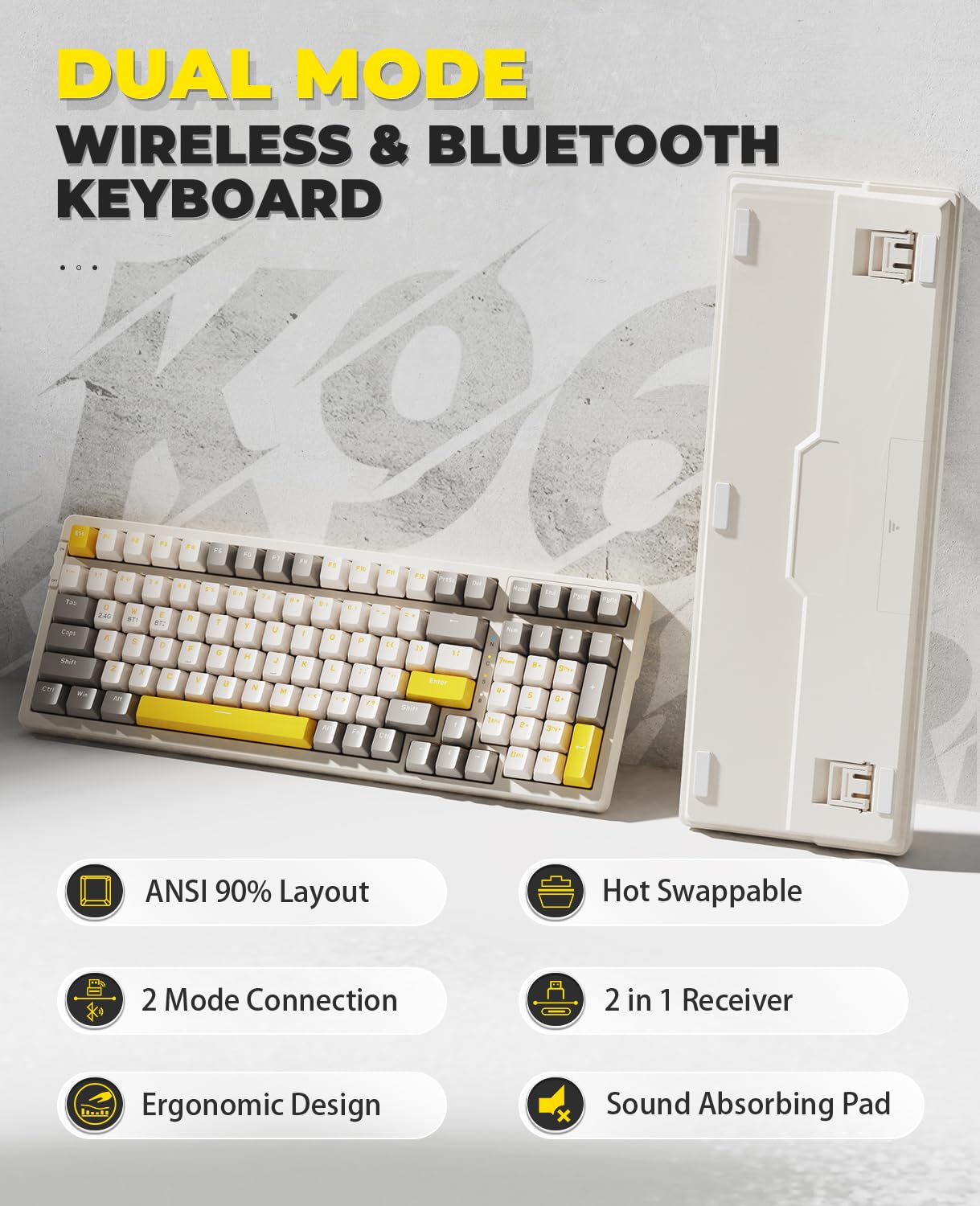 Amazon.com: ZIYOU LANG 96% 無線機械遊戲鍵盤,2.4G USB+Type-c /BT5.0