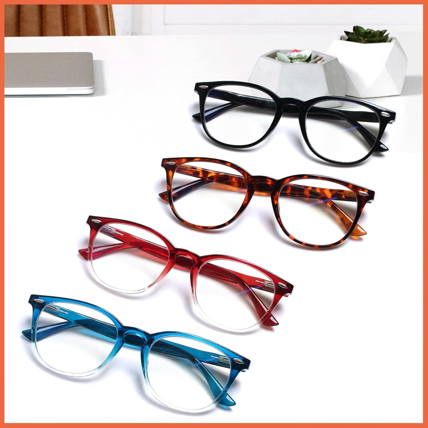 Henotin 6 Pack Reading Glasses for Women Men Blue Light Blocking Stylish Computer Readers with Leather Case - Image 8