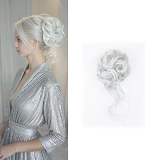 Curly Messy Bun Hair Piece Tousled Ponytail Extension Claw Clip with Hair Attached for Women and Girls - Gray