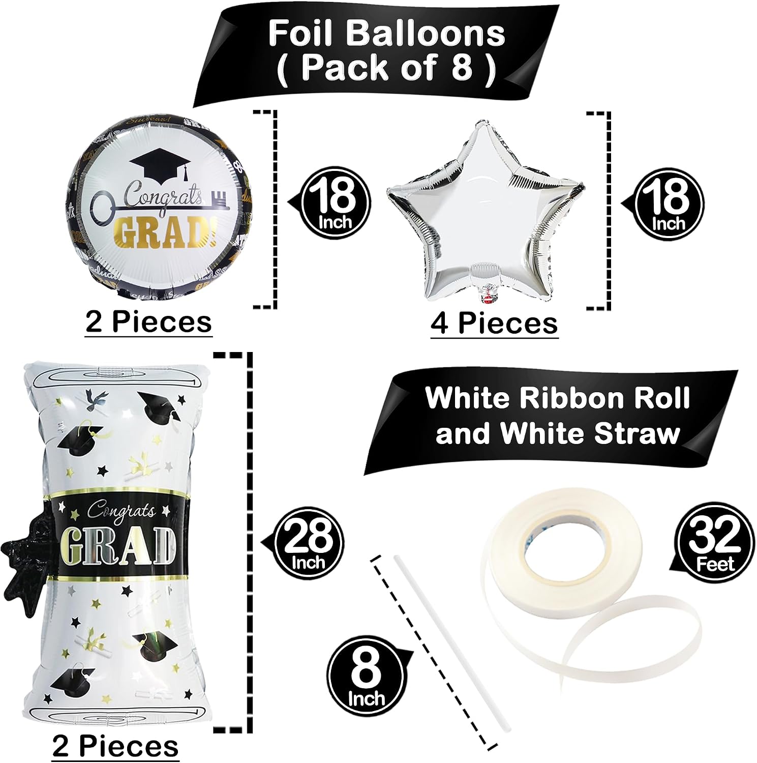 KatchOn, Silver 2024 Balloons Graduation - Pack of 35 | 40 Inch 2024 Balloons, Gold Confetti Balloons | Graduation Balloons for Silver Graduation Decorations | Graduation Decorations Class of 2024