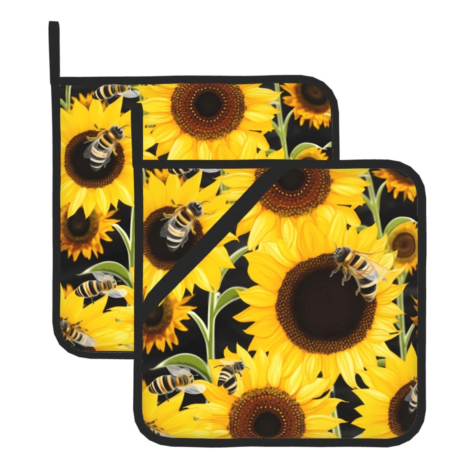 2Pcs Pot Holders for Kitchen Heat Resistant Potholder Sunflower Bees Hot Pads for Countertops Oven Pot Holders for Cooking Baking Kitchen Hot Mat Trivet 8 inch Hot Pad